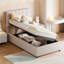 Lit plateforme tapissier avec rangement hydraulique pour lit simple de couleur beige