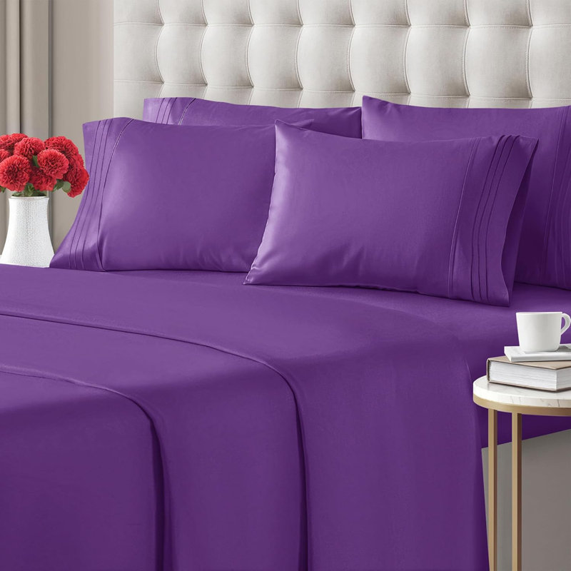 6 Piece Sheet Set, Soft Cooling Bed Sheets, Breathable & Wrinkle Free, Hotel Luxury Bedding, Purple