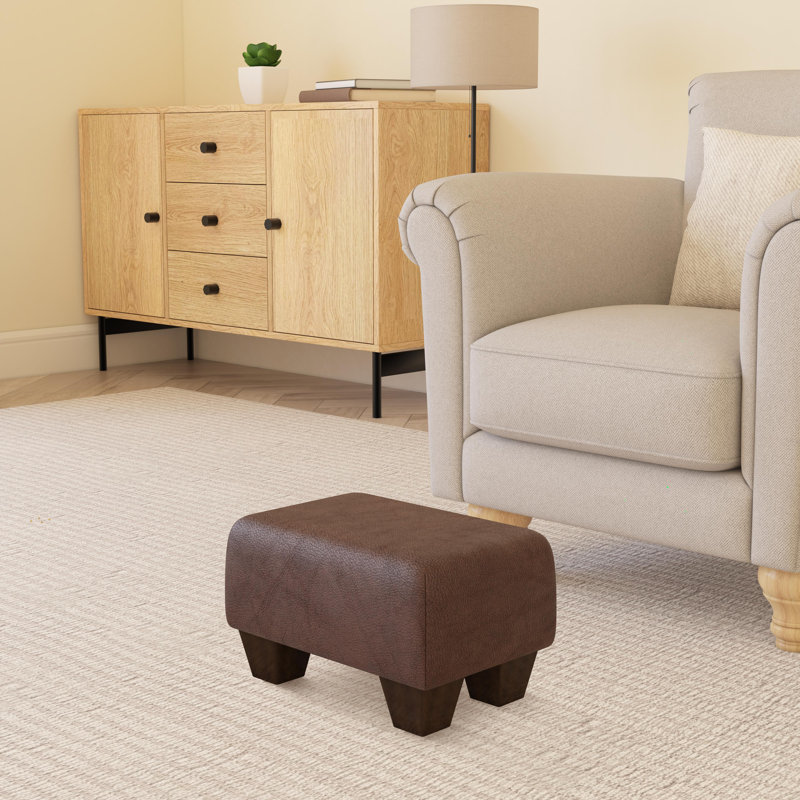 Manufactured Wood Accent Stool, Mahogany, Chestnut Brown, Italian Leather