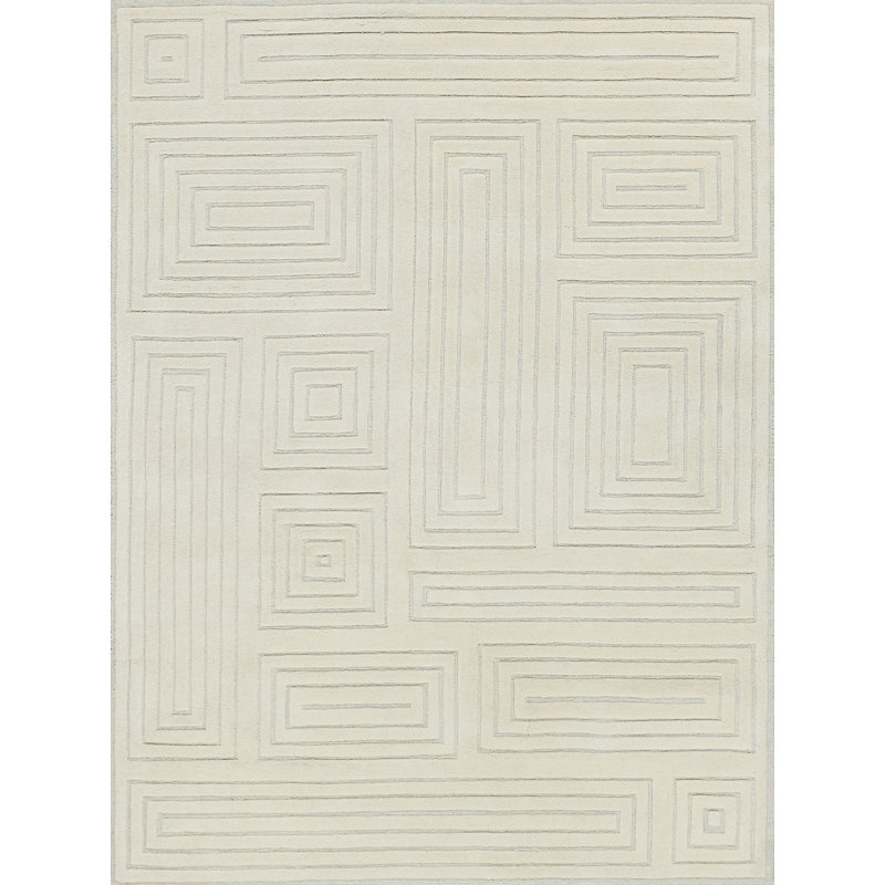 Teton Handmade New Zealand Wool Silver/Ivory Area Rug, Rectangle 8' x 10'