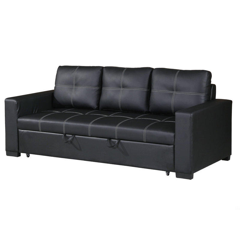 Canapé convertible en similicuir, Noir