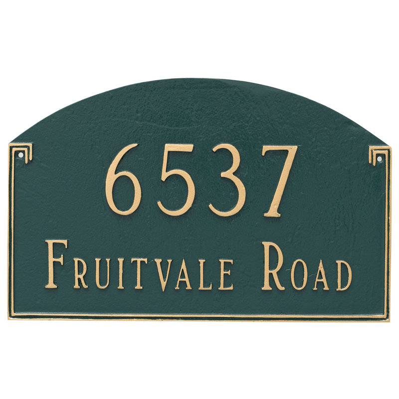 Plaque d’adresse murale sur 2 lignes Georgetown, Vert forêt / doré, Oui