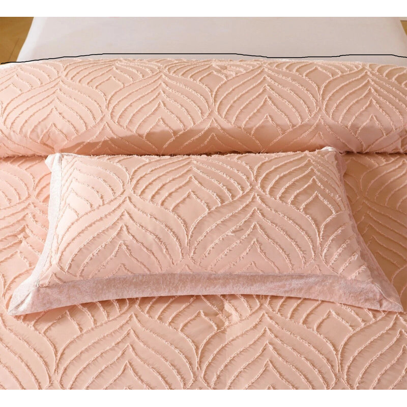 Polyester Bedspread with Pillow Shams, Pink, Single Bedspread + 1 Standard Sham