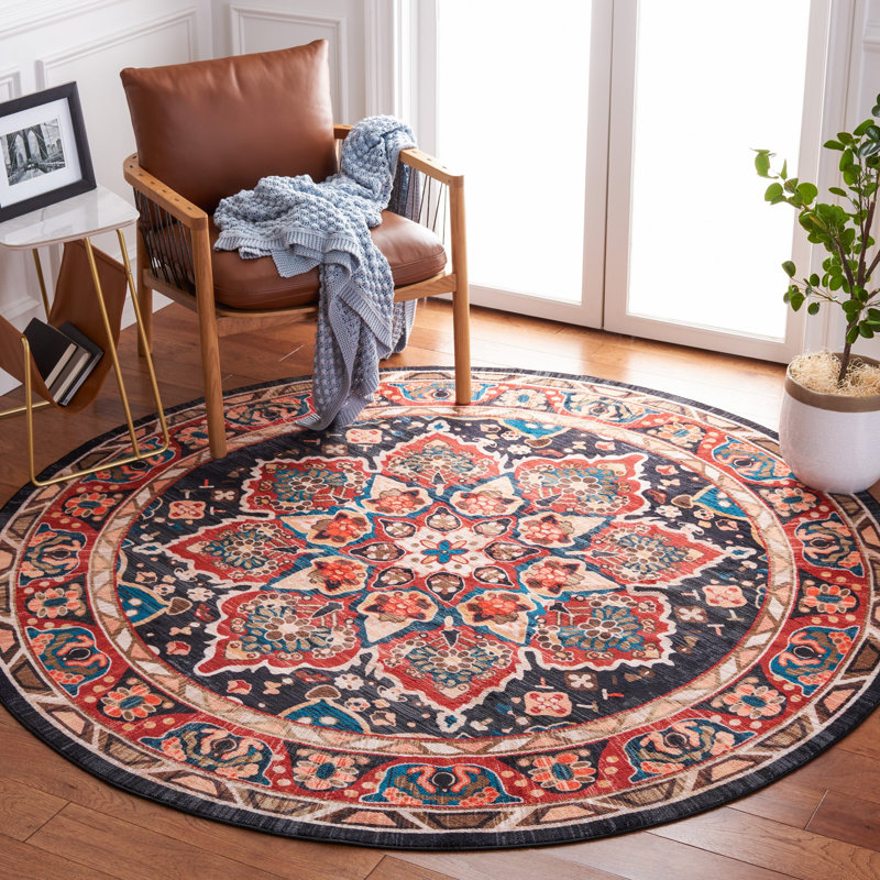 Tapis oriental rouge / bleu marine Manado, Rond 6 pi 7 po