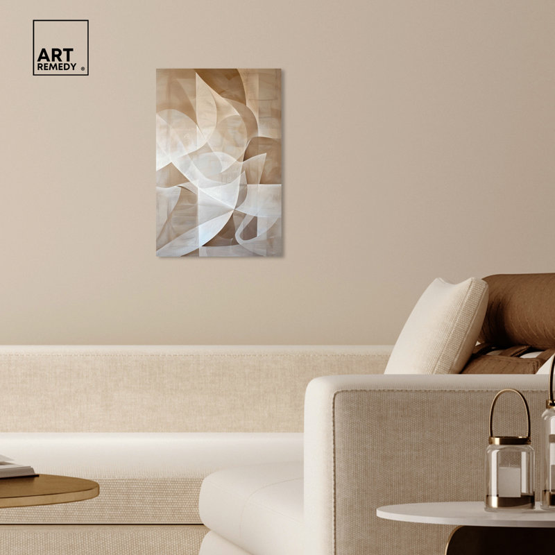Scattered Thoughts Beige and White Abstract Canvas Wall Art, 16" x 24"