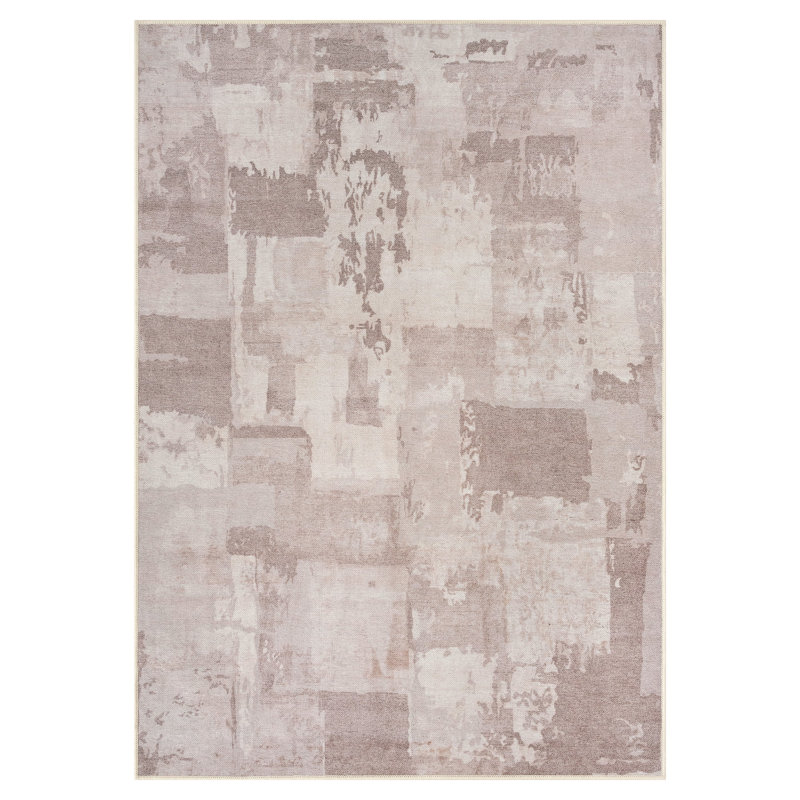 GLN Rugs Contemporary Collection - Machine Washable Modern Area Rug, Contemporary Washable Rug, Non Slip Area Rug, Abstract Living Room Rug, Bedroom Rug, Bathroom Rug (Tan and Beige Rug)