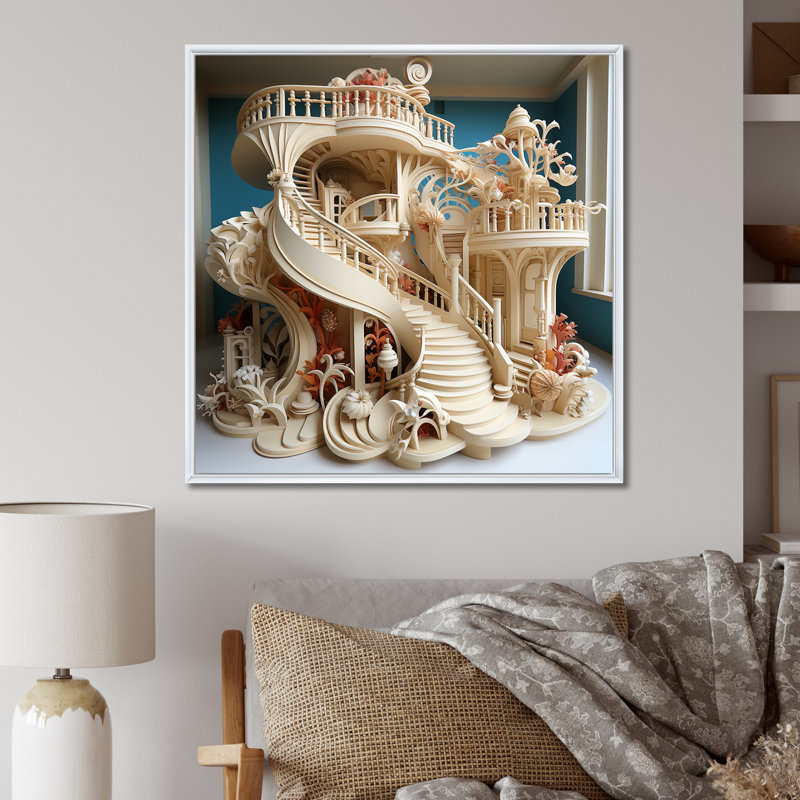 Escalier en colimaçon architectural I, H 36 po x l 36 po x P 1,5 po, Cadre flottant blanc