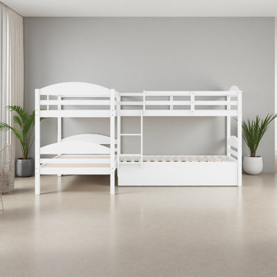 Twin L-Shaped Bunk Bed With Trundle