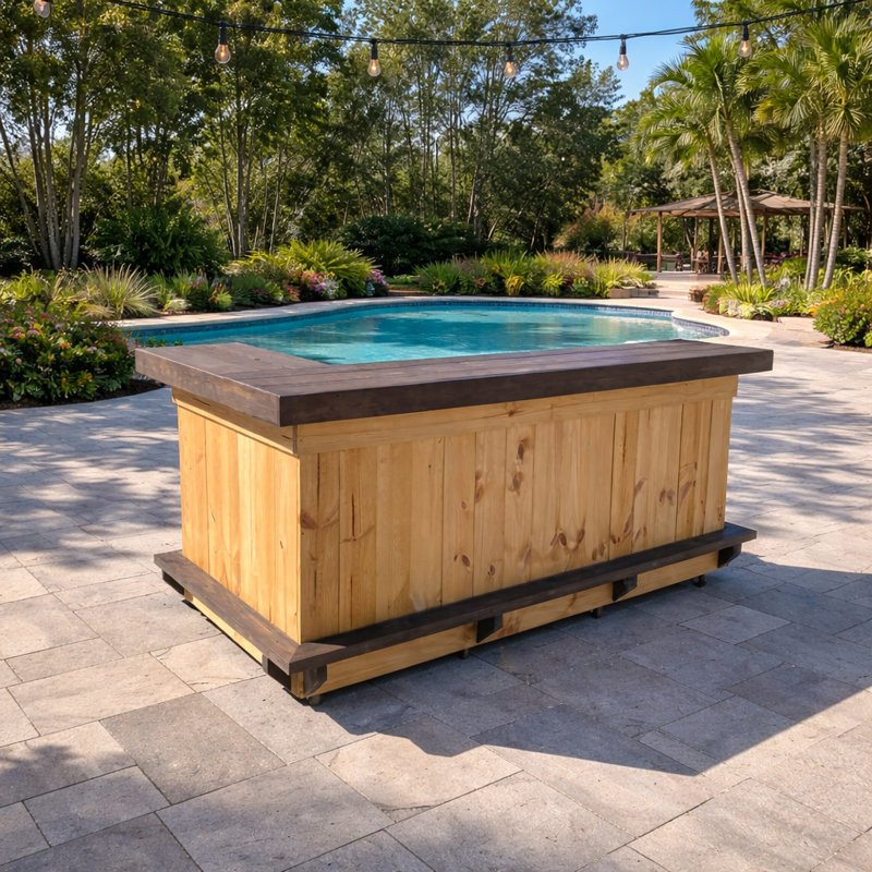 Malibu 8' x 4' U-Shape Home Bar with Two-Tier Bartop, Footrest & Storage Shelves for Entertaining