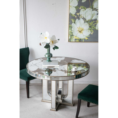 Table de salle à manger 47 x 47 x 31,5 po avec motif floral élégant et finition argentée