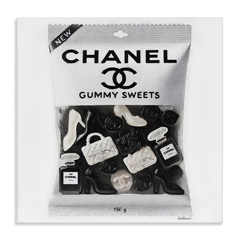  Art mural blanc et noir sur toile bonbon à la mode par Amanda Greenwood, H 17 po x l 17 po