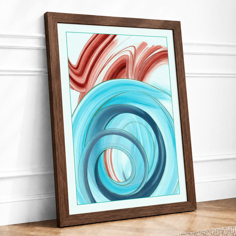 Waves and Spirals Geometric - Framed Print, A3 - 42.0 x 29.7 cm, Walnut