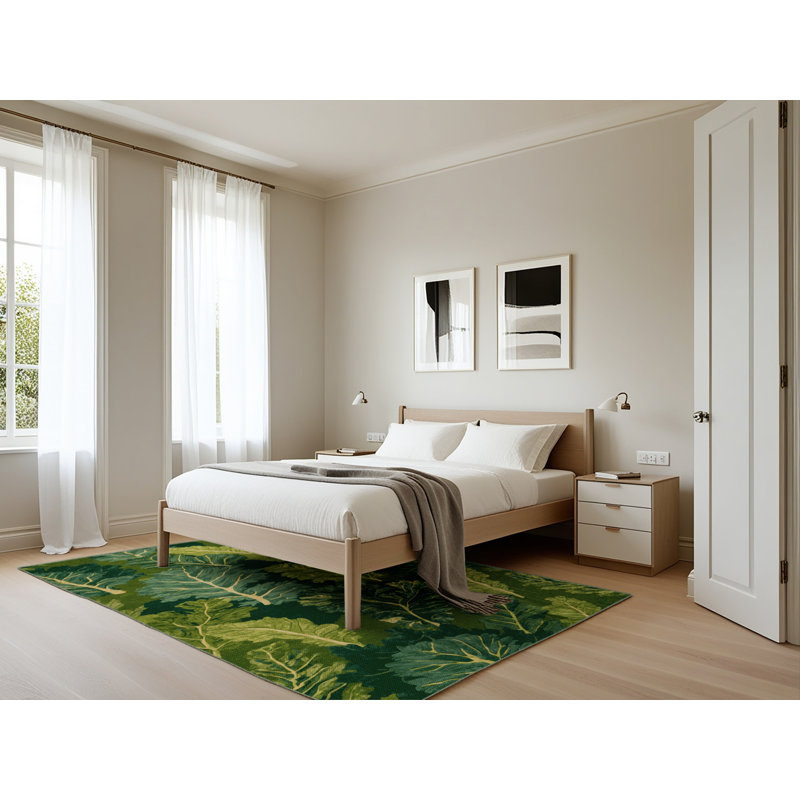 Tapis vert botanique lavable à la machine, Rectangle 5 pi x 7 pi