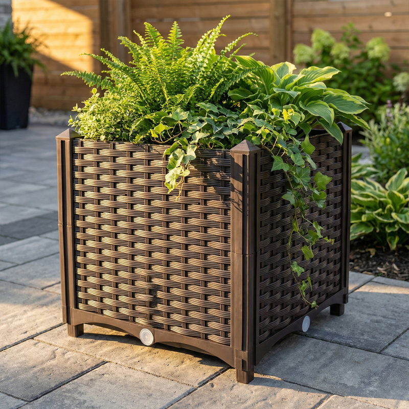 Weather-Resistant Raised Planter Boxes - Extra Deep Self-Watering Bed For Patio & Terrace Gardens