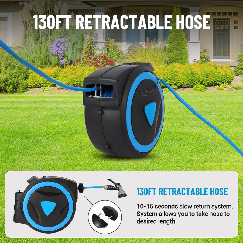 Retractable Garden Plastic Hose Reel, 1.3cm H x 198.1cm L x 198.1cm W