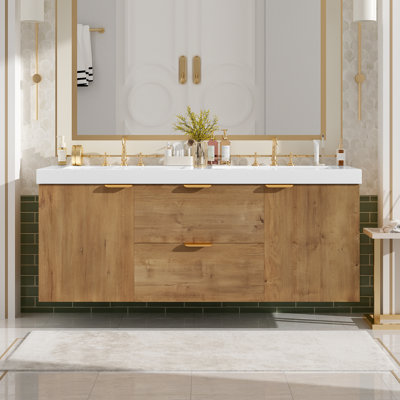 Modern Wall-Mounted Bathroom Vanity Set With Double Sink,SMC Top & Soft Close Doors