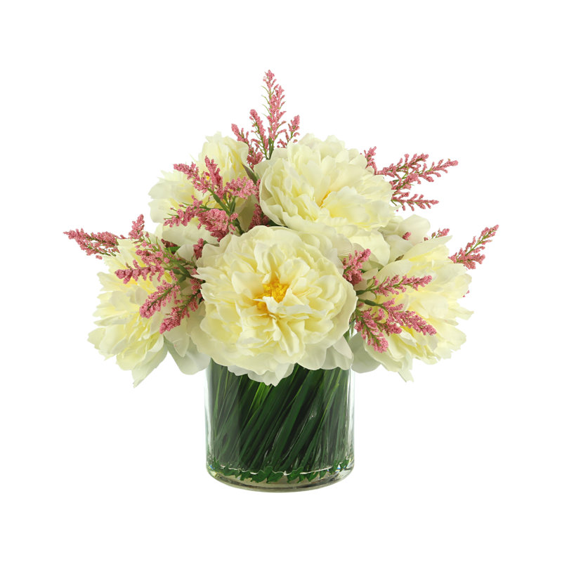 Arrangement floral de pivoines Ferdinand dans un vase, Blanc / rose