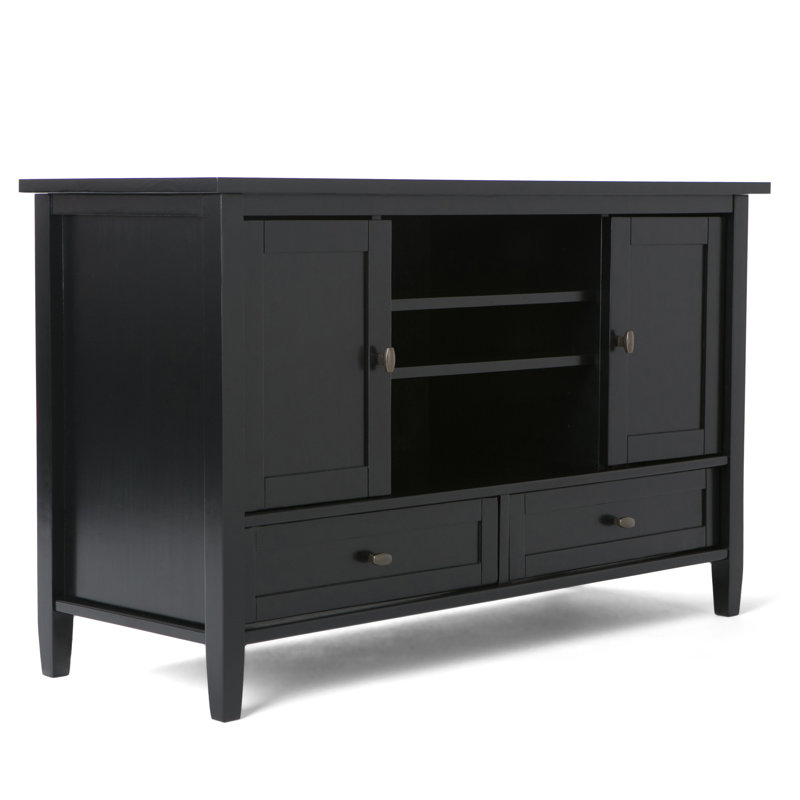 Black Solid Wood TV Media Stand with Cabinets for 50-inch TVs
