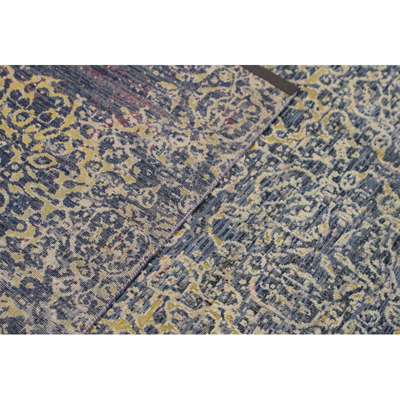 Tapis bleu et multicolore de haute qualité noué à la main