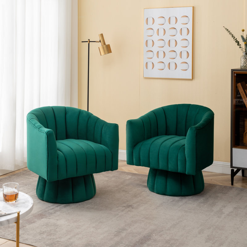 Murrow Velvet Swivel Barrel Chair, Green Velvet