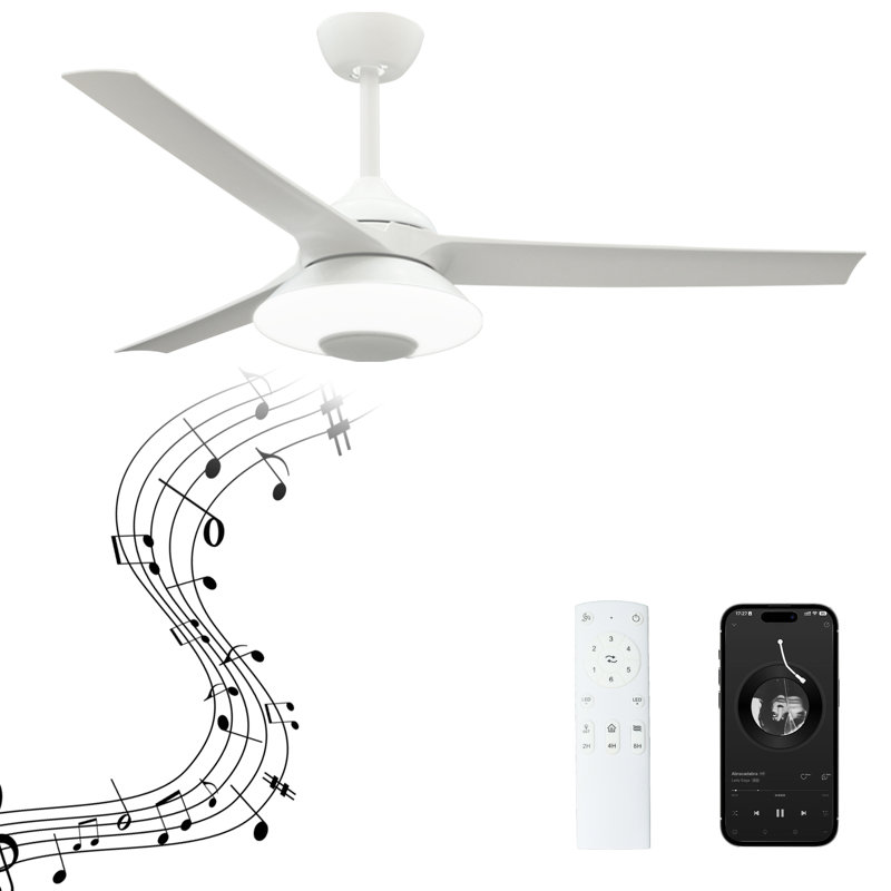 52" Ceiling Fan With 3-Colors Led Light And Dimmer, 6-Speed, Reversible Quiet DC Motor, Bluetooth Speaker And Remote Control