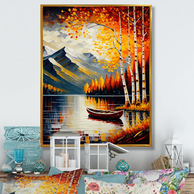 «Kailani Red and Orange Birch Trees By The Lake II», reproduction sur toile