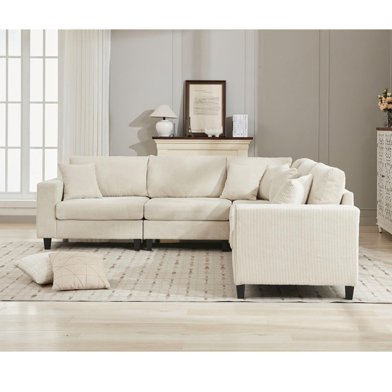 Canapé modulaire moderne 5 places, Velours côtelé beige