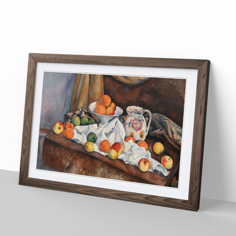 Still Life with Apples and Oranges by Paul Cezanne - Picture Frame Painting, 48cm H x 65cm W x 2cm D, Walnut
