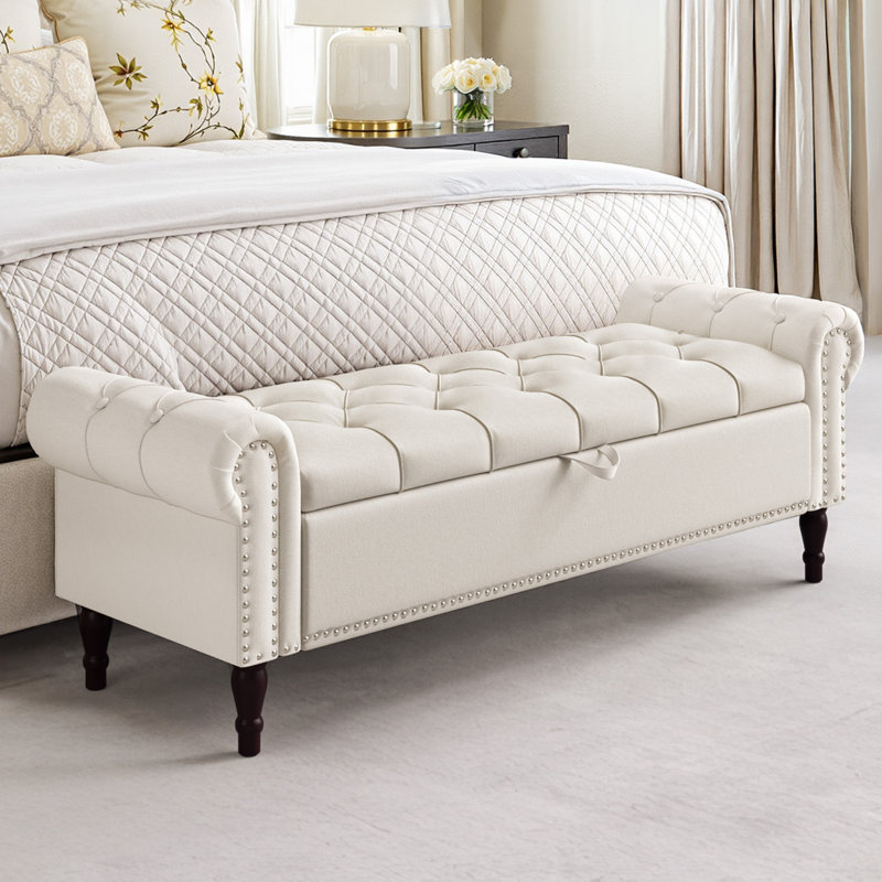 Banc de rangement rembourré Dawsey, H 20,7 po x l 62,4 po x P 20,1 po, Beige