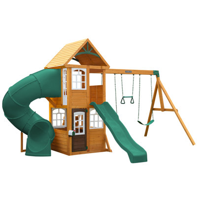 Castlewood Wooden Swing Set, Green Slide