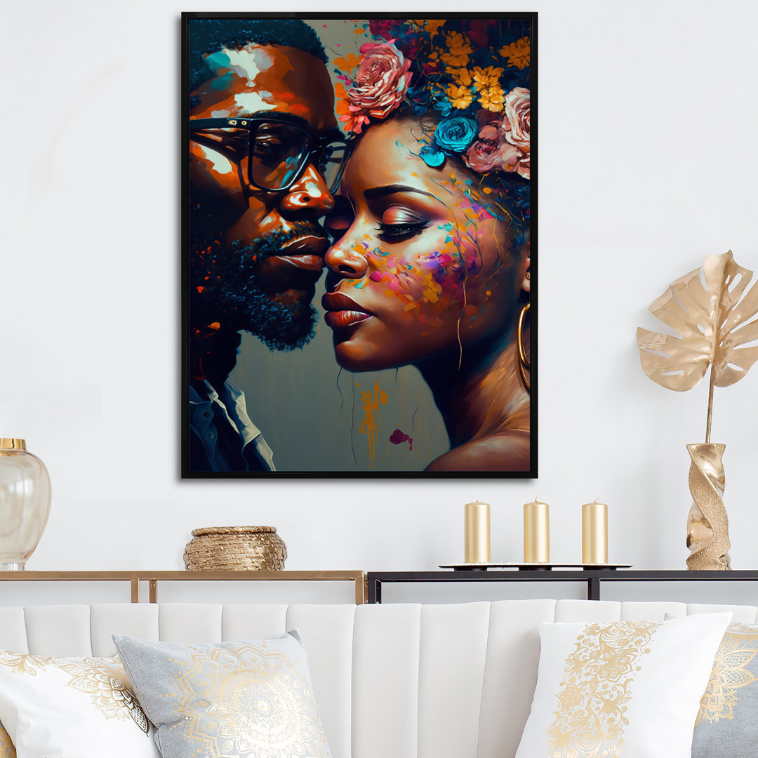Loving Couple Kissing Floral Design V - Romantic Landscape Canvas Art House of Hampton® 
