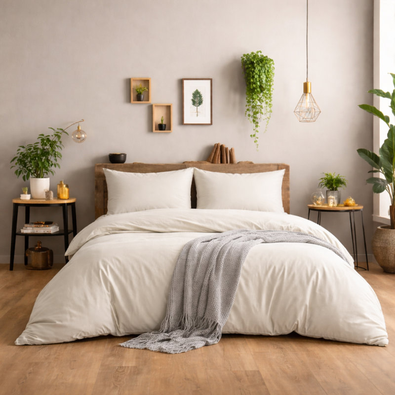 Ultra-Soft Microfiber Plain Duvet Cover Set with Matching Pillowcases - Everyday Bedding, Cream