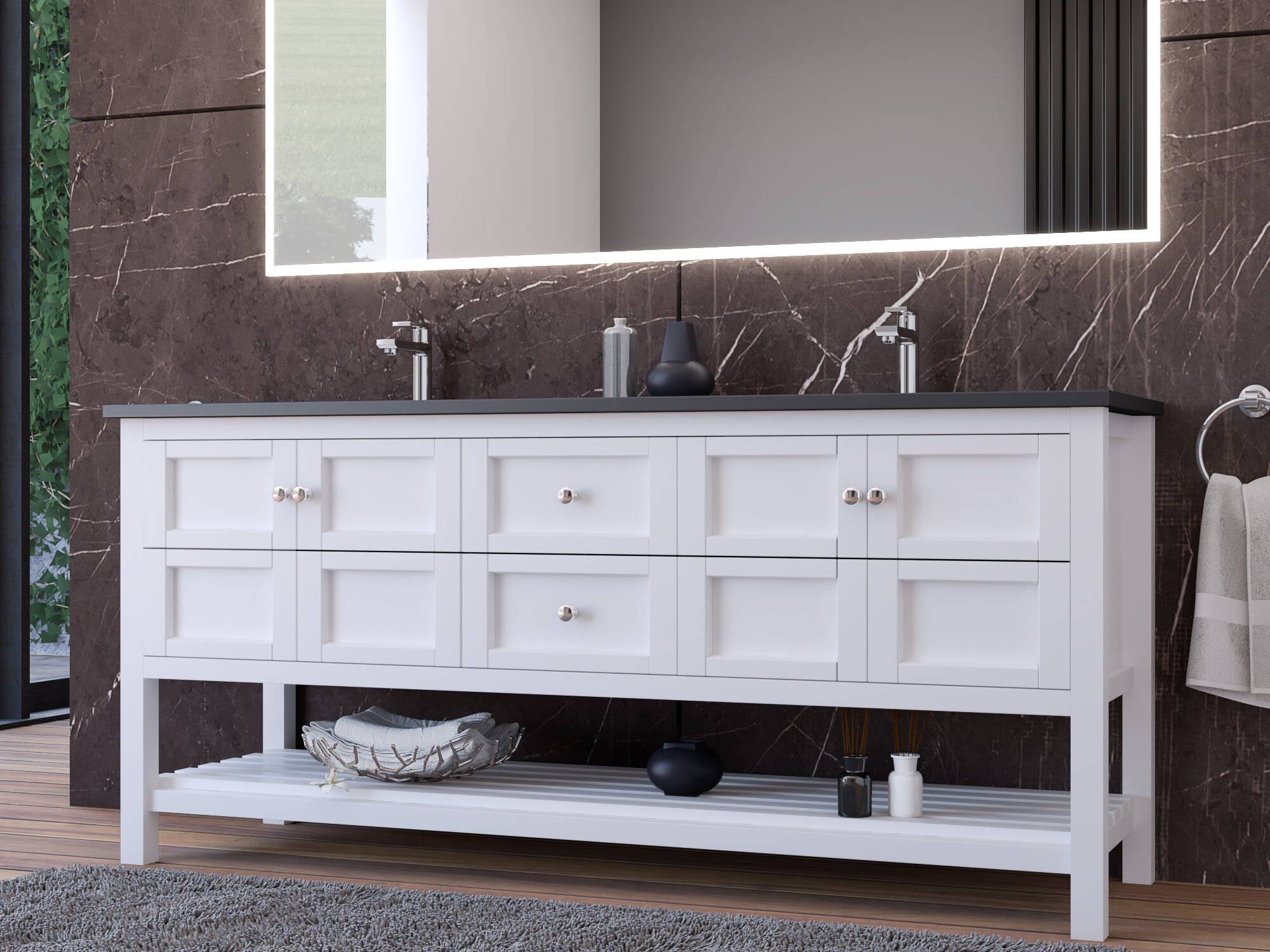 30 Bathroom Vanity with Ceramic Basin Sink, Drawer and 2-Tier Storage  Shelf, Gray - ModernLuxe