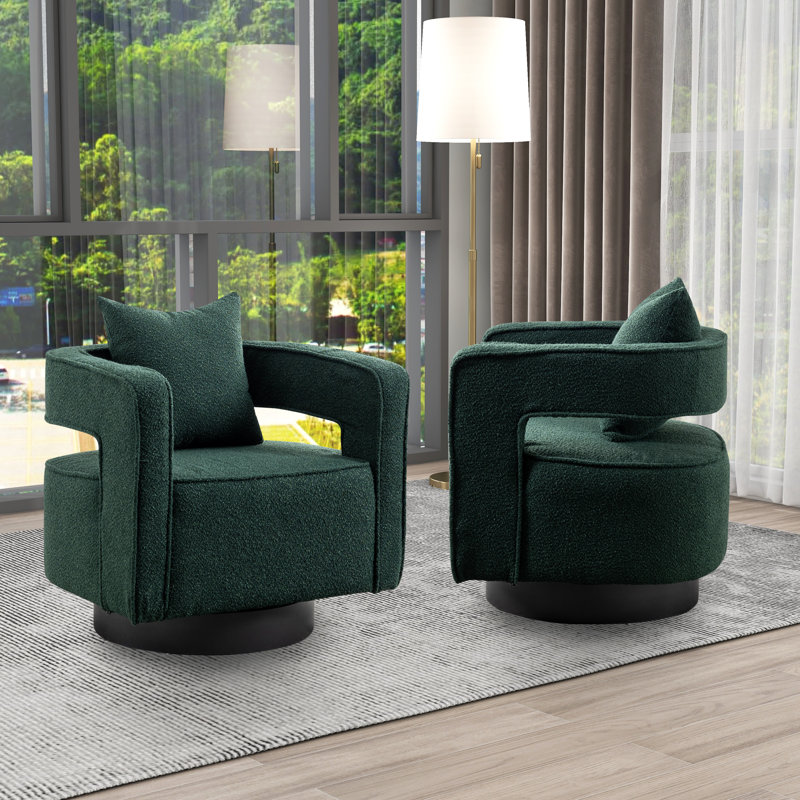 Chicopee 29.2" Wide Swivel Barrel Chair (Set of 2), Green Polyester