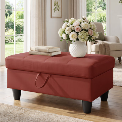 Banc de repose-pieds rectangulaire avec couvercle à charnière, repose-pieds en similicuir pour le salon, la chambre à coucher, le vestibule, rouge, 35 po x 23,5 po x 17,5 po