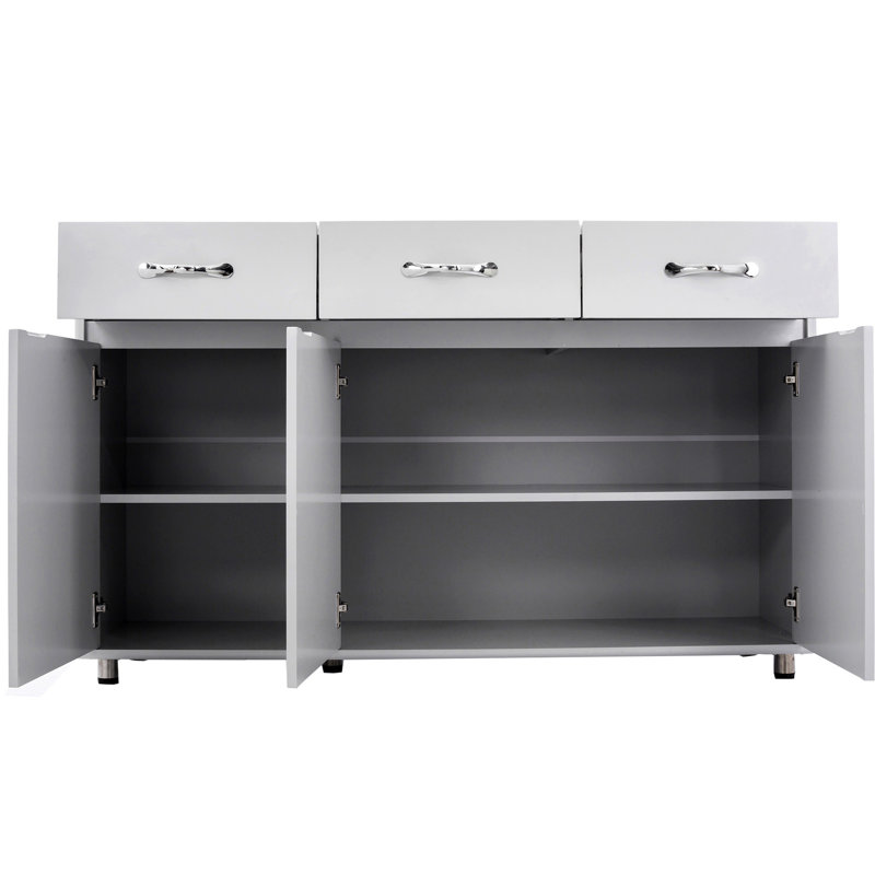 Table d'appoint grise avec 3 portes et rangement amélioré couleur E1 degrés spacieuse
