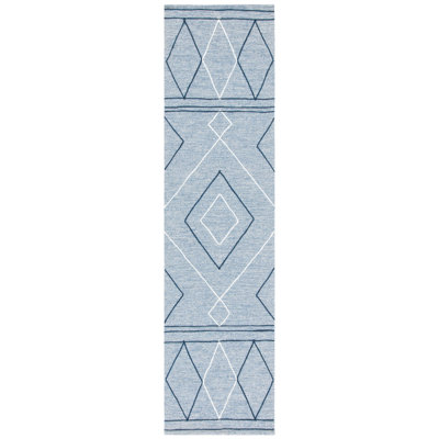 Irina Hand Woven Cotton/Wool Geometric Rug in Light Blue