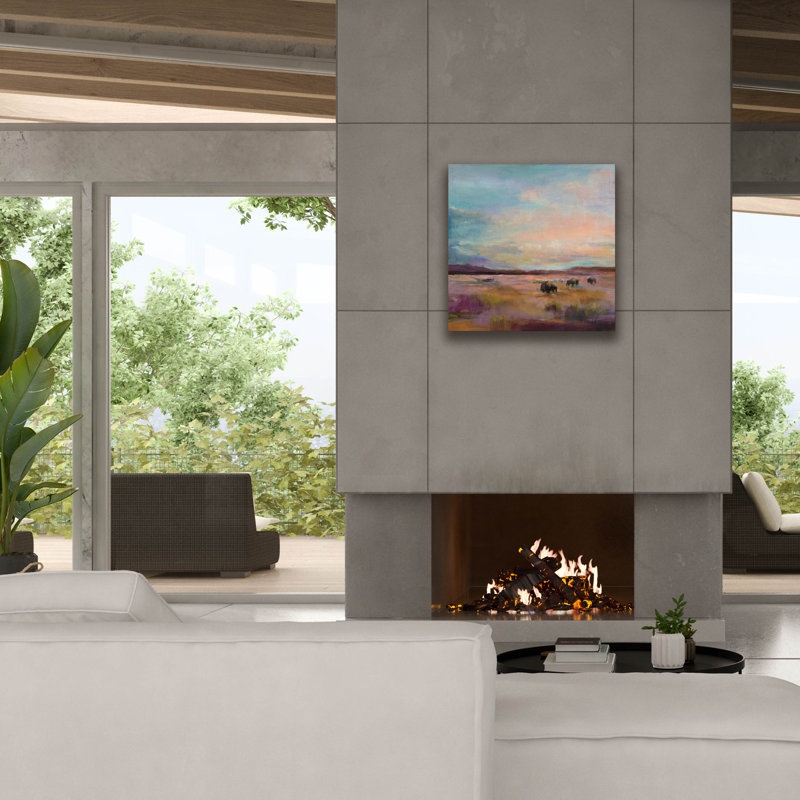 «Buffalo Under Big Sky» par Marilyn Hageman, art mural sur toile, 18 po x 18 po, H 26 po x l 26 po x P 1,5 po