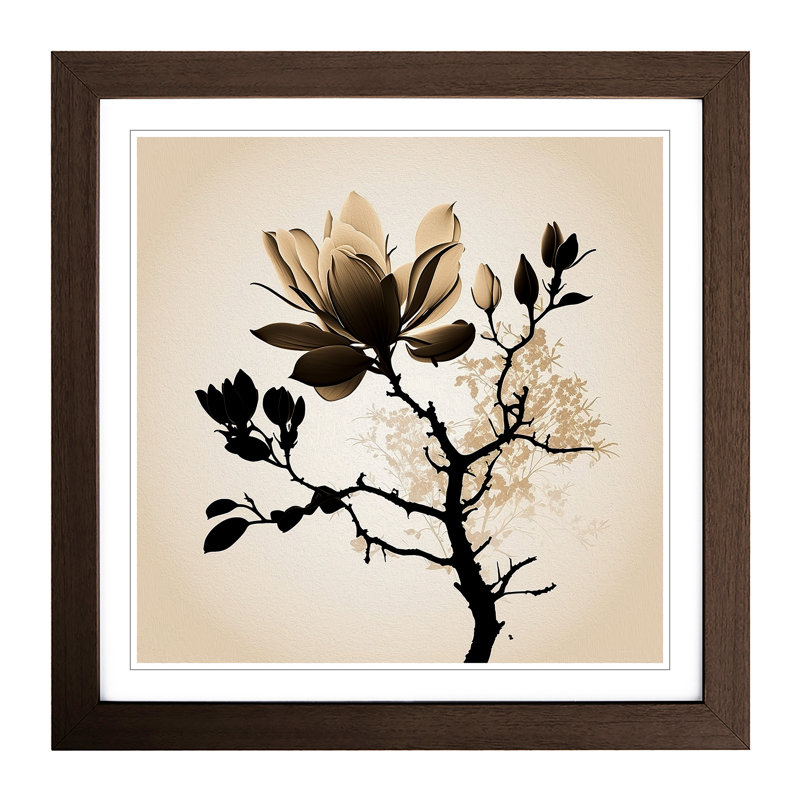 Magnolia Flower Silhouette - Framed Print, Walnut