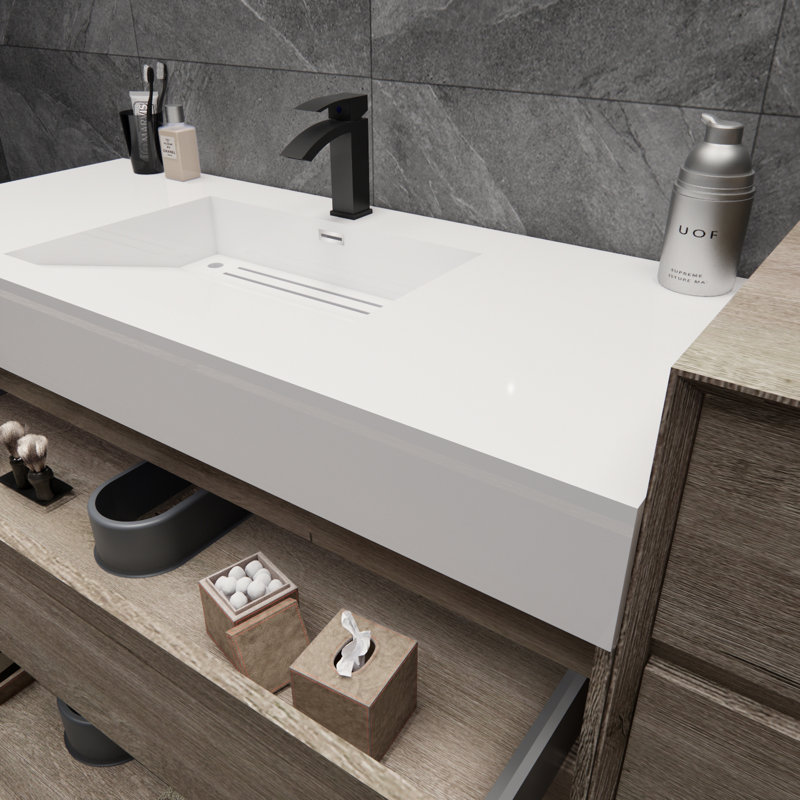 Meuble-lavabo mural simple 67 po Albizu, Gris