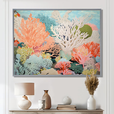 Colorful Coral And Anemones Scenery I - Coastal Coral Under Water Framed Canvas Print Wall Art