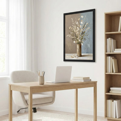 Art mural sur toile noir encadré pour le salon, la chambre à coucher, le bureau ou le vestibule - Décoration murale décorative avec fleurs séchées