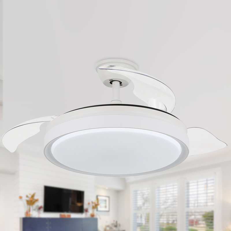 Aranjit 42" Modern Retractable Ceiling Fan with Light and Remote Control, 6 speeds Silent DC Motor Ceiling Fan, White