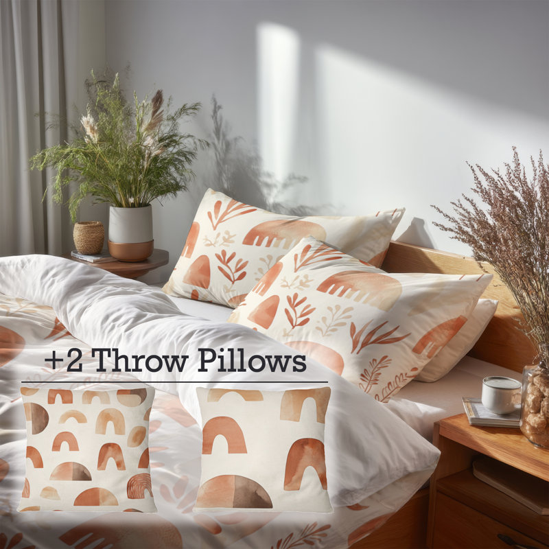 Ensemble d'édredon abstrait 6 pièces - Ensemble de literie et de coussins décoratifs Boho Terra orange