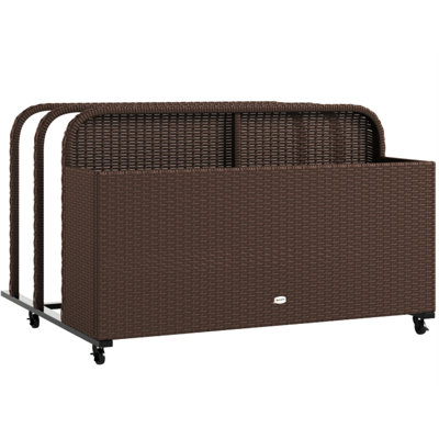 Outsunny Wicker Patio Pool Float Storage Basket, PE Rattan Outdoor Pool Caddy with Rolling Wheels for Floaties, Noodles, Life Vests, Beach Balls, Toys by Outsunny