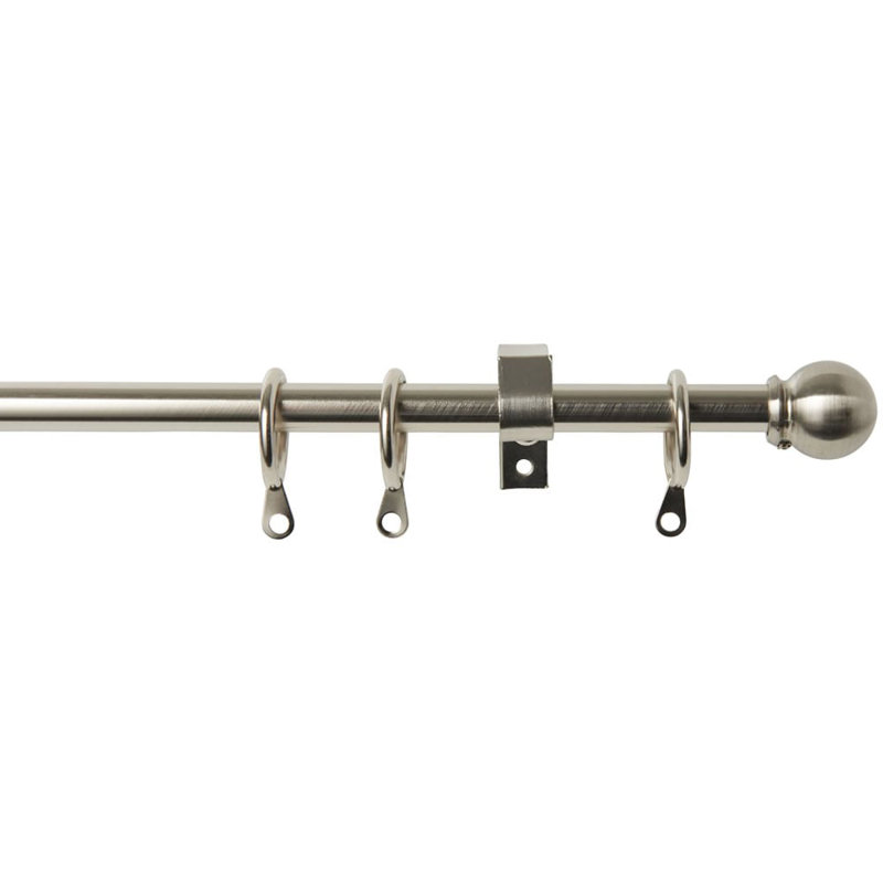 Satin Silver Steel Adjustable 1.3cm Single Curtain Pole, 4.3cm H x 180cm W x 6.4cm D