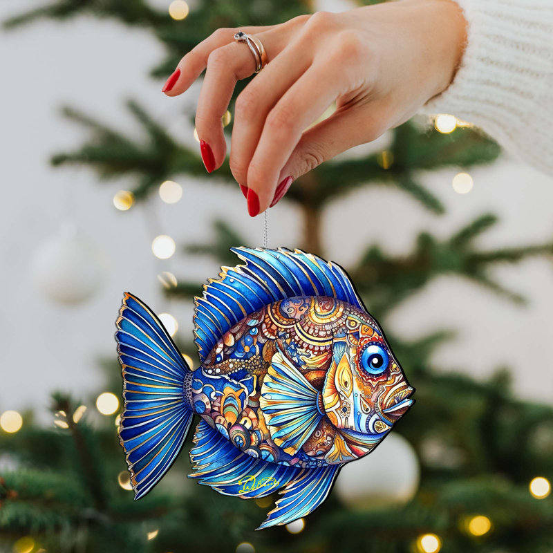 Ornements en bois par D. Debrekht, Décorations côtières - Poisson de mer saphir