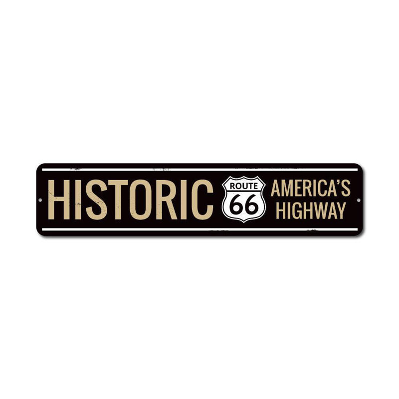 Enseigne en aluminium sur mesure "Route 66 historique" en Amérique historique, H 6 po x l 24 po x P 0,063 po