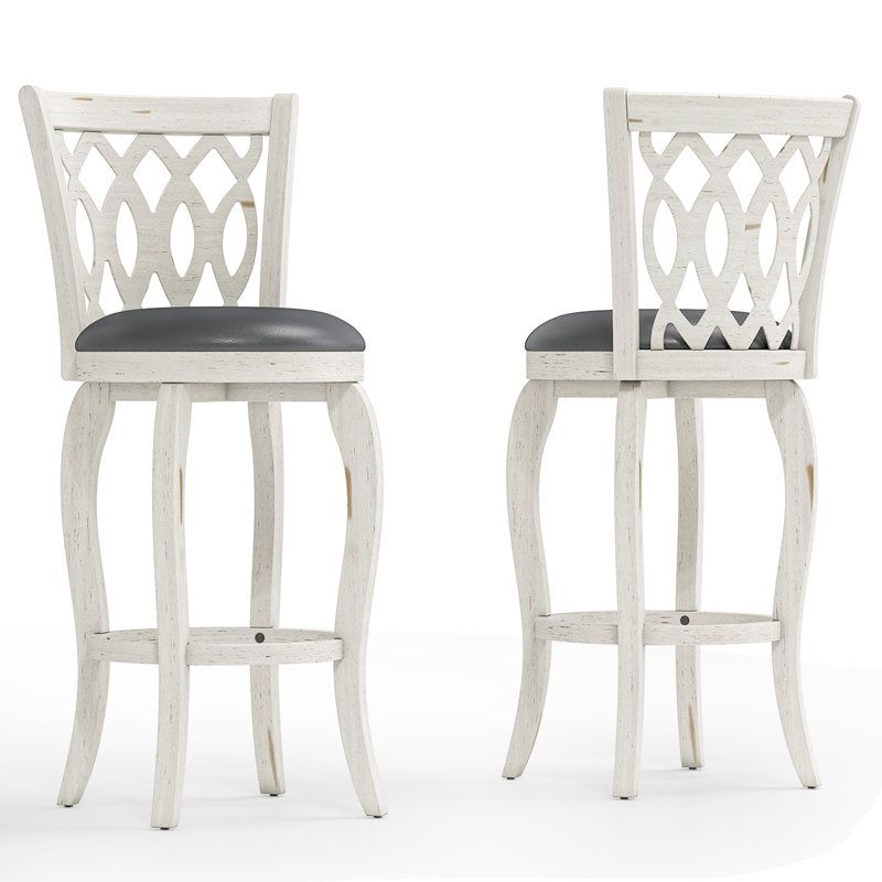 Swivel Upholstered Stool with Solid Wood Frame, White, Bar Stool (29" Seat Height)