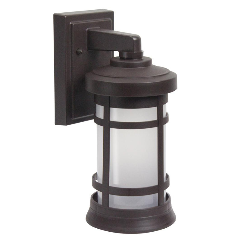 Solus Artisan Small Cylinder Wall Mount Security Lantern with Frosted Lens, Dusk-to-Dawn Sensor & Motion Sensor, Bronze
